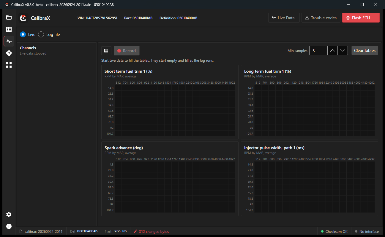 Logger with live data and log tables